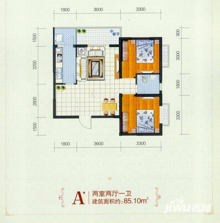 公园8号2室2厅1卫85.1㎡户型图