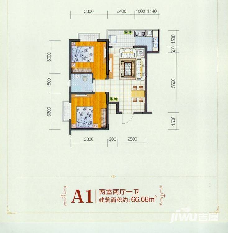 公园8号2室2厅1卫66.7㎡户型图