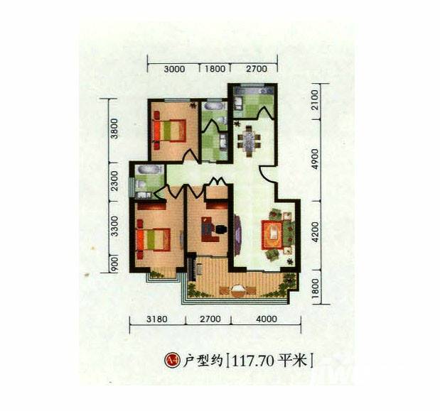 丽湾岛3室2厅2卫117.7㎡户型图