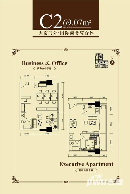 乐府国际公寓1室1厅1卫69.1㎡户型图