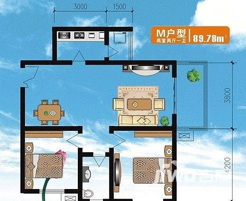 世园茗城普通住宅89.8㎡户型图