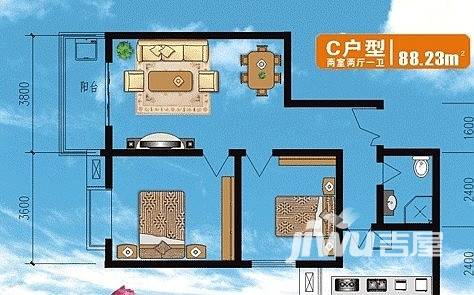 世园茗城普通住宅88.2㎡户型图