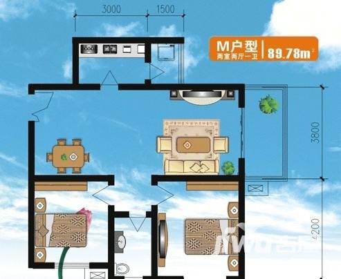 世园茗城普通住宅89.8㎡户型图