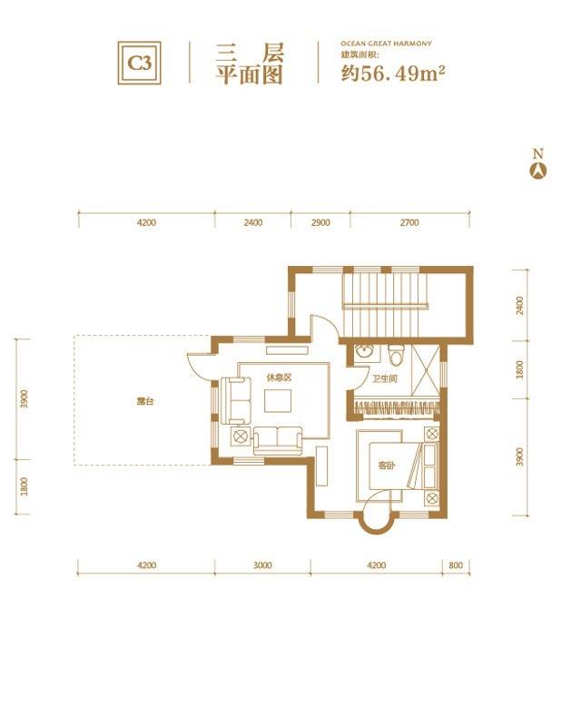 溪岸艺墅普通住宅56.5㎡户型图