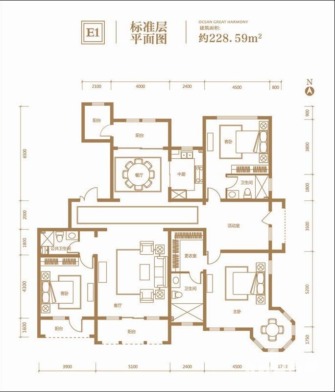 溪岸艺墅4室2厅3卫228.6㎡户型图