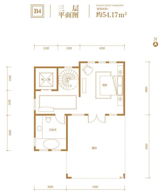 溪岸艺墅普通住宅54.2㎡户型图