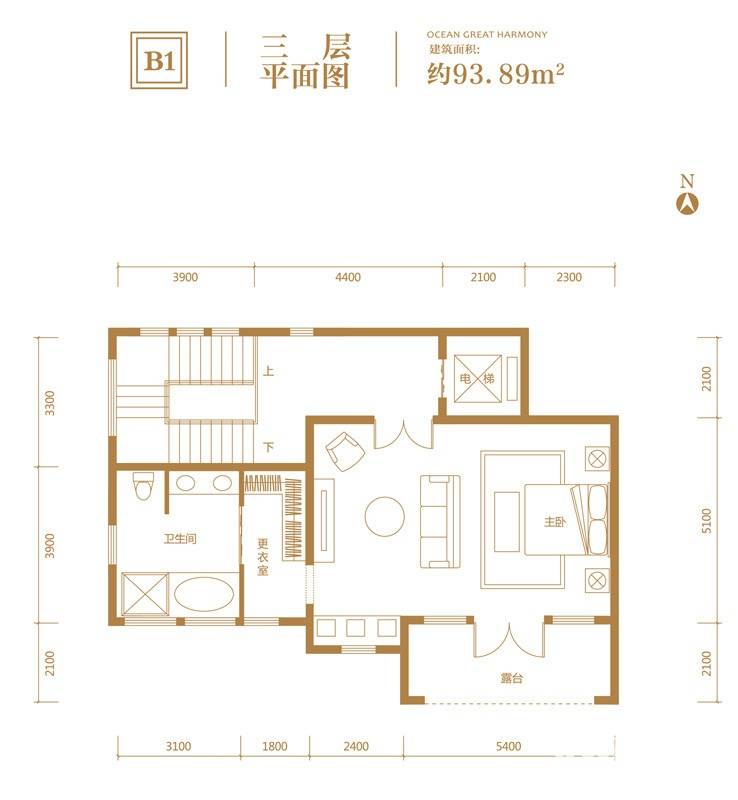 溪岸艺墅普通住宅93.9㎡户型图