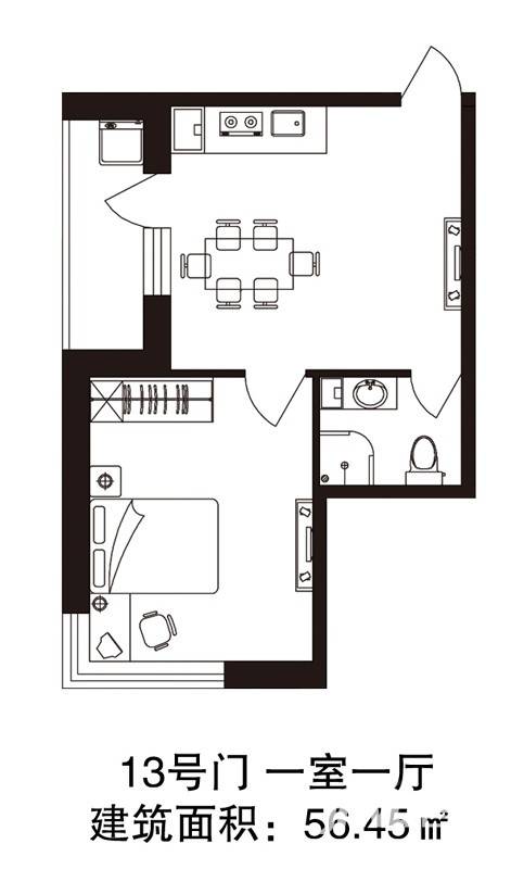 爱琴花园普通住宅56.5㎡户型图