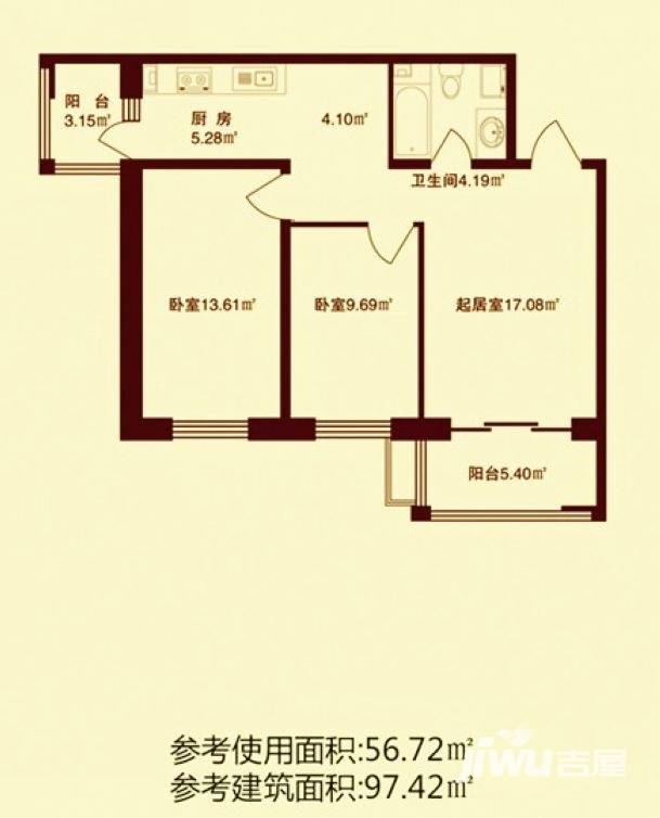 熙郡印象普通住宅56.7㎡户型图