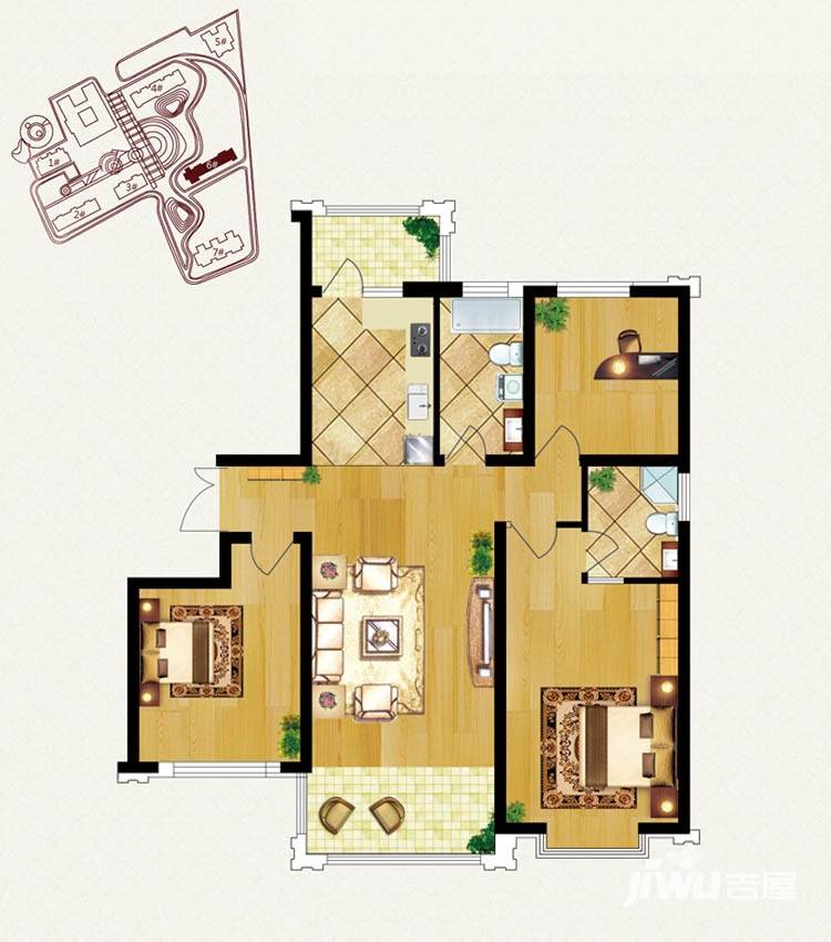 龙鸿怡家3室1厅2卫124.1㎡户型图