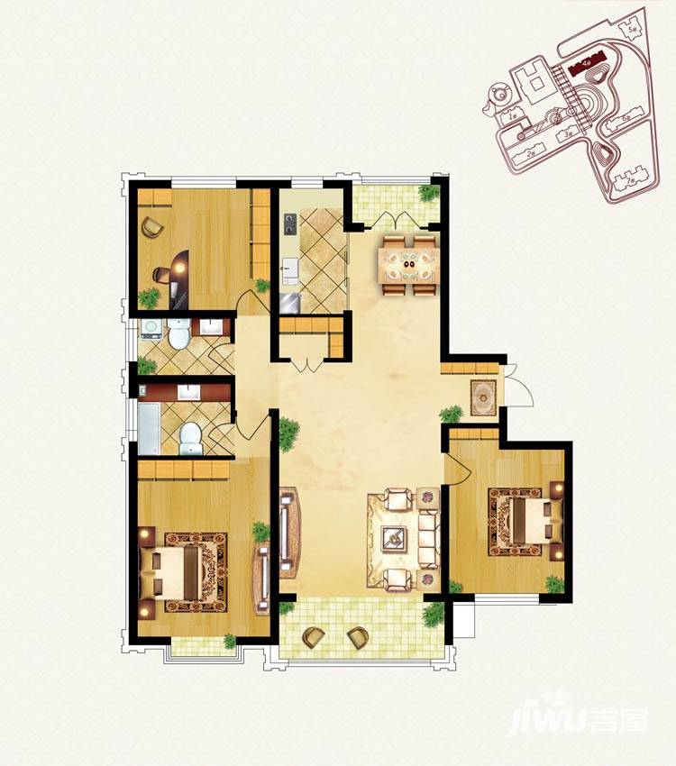 龙鸿怡家3室1厅2卫156.2㎡户型图