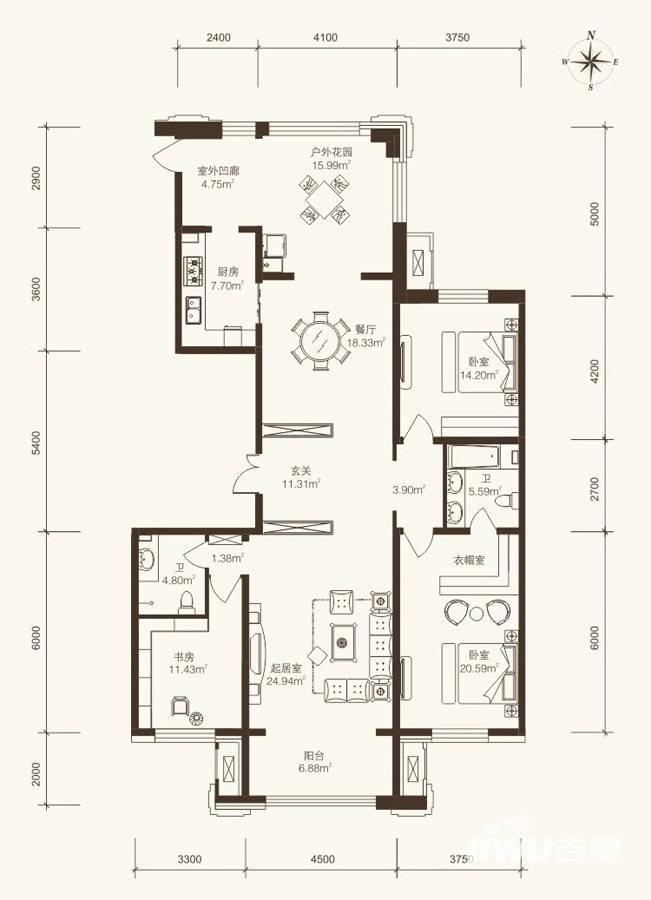 宝宇天邑澜湾3室2厅2卫203.3㎡户型图