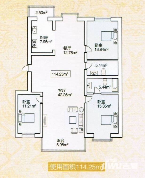 绿海华庭普通住宅114.3㎡户型图