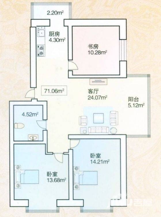 绿海华庭普通住宅71.1㎡户型图