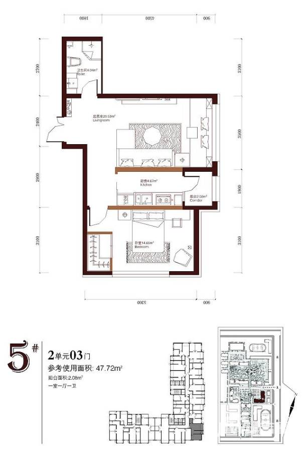 柏悦星城1室1厅1卫71.6㎡户型图