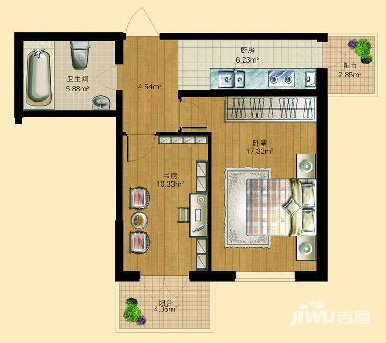 明光翡翠湾普通住宅44.3㎡户型图