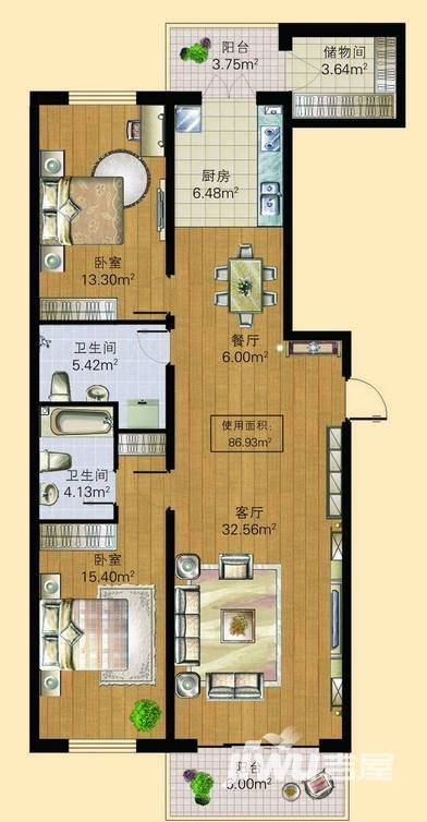 明光翡翠湾普通住宅86.9㎡户型图