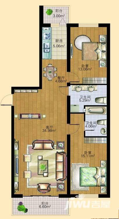 明光翡翠湾普通住宅82.2㎡户型图