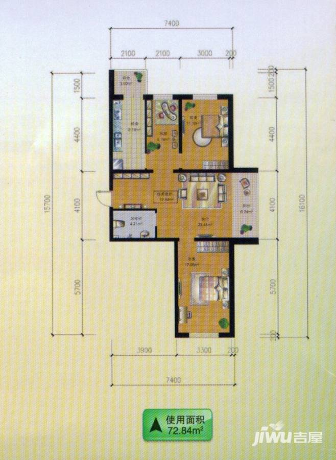 明光翡翠湾普通住宅72.8㎡户型图