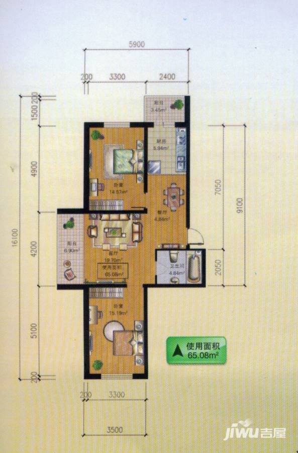 明光翡翠湾普通住宅65.1㎡户型图