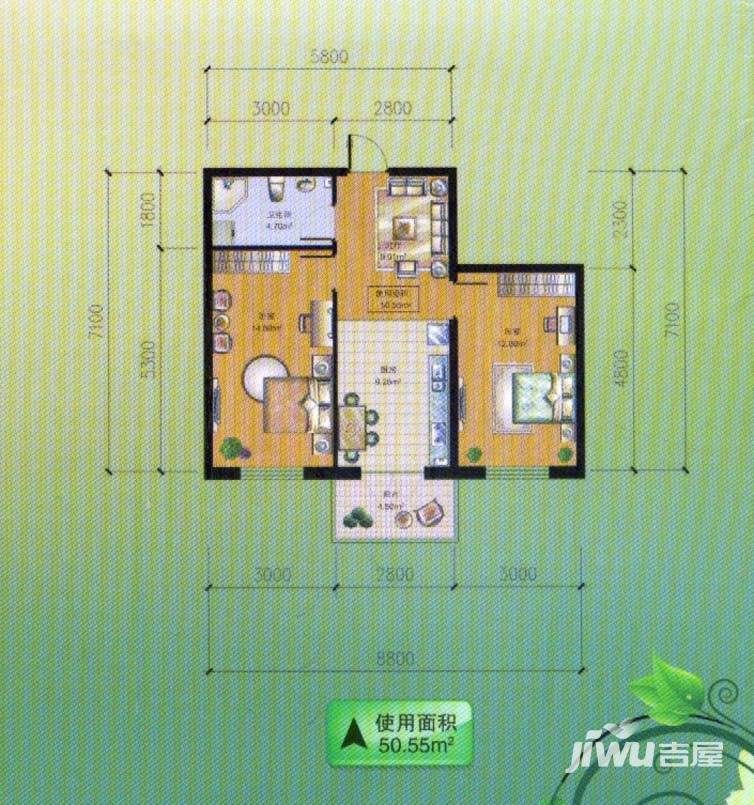 明光翡翠湾普通住宅50.5㎡户型图