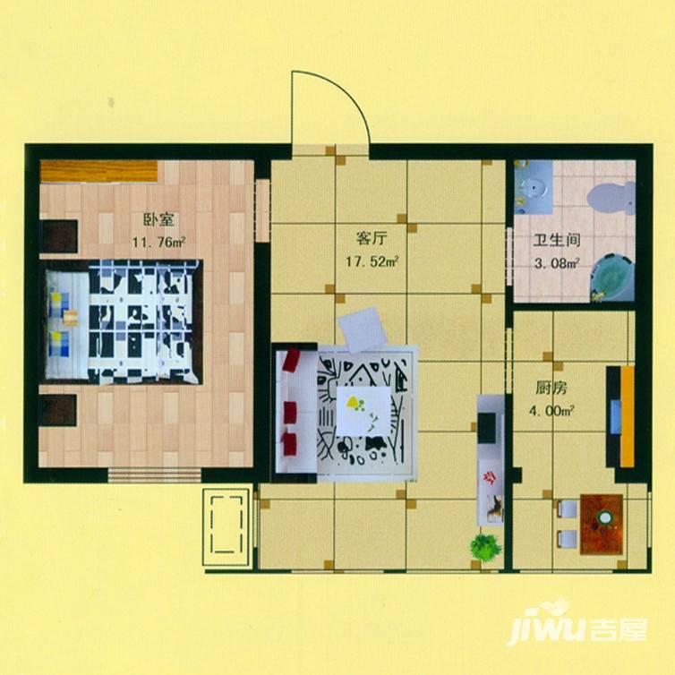 富佳新天地1室1厅1卫36.4㎡户型图