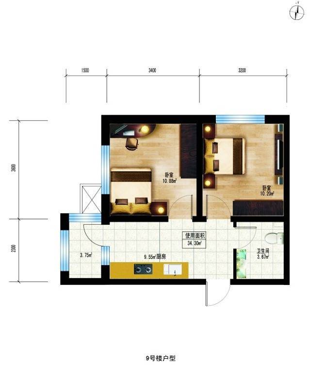 枫蓝国际普通住宅34.3㎡户型图