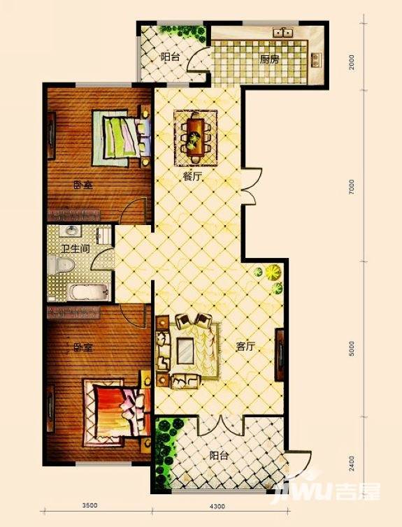 恒大盛和天下普通住宅79.6㎡户型图