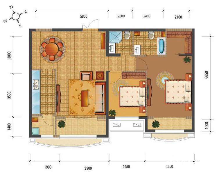 四季上东普通住宅74㎡户型图