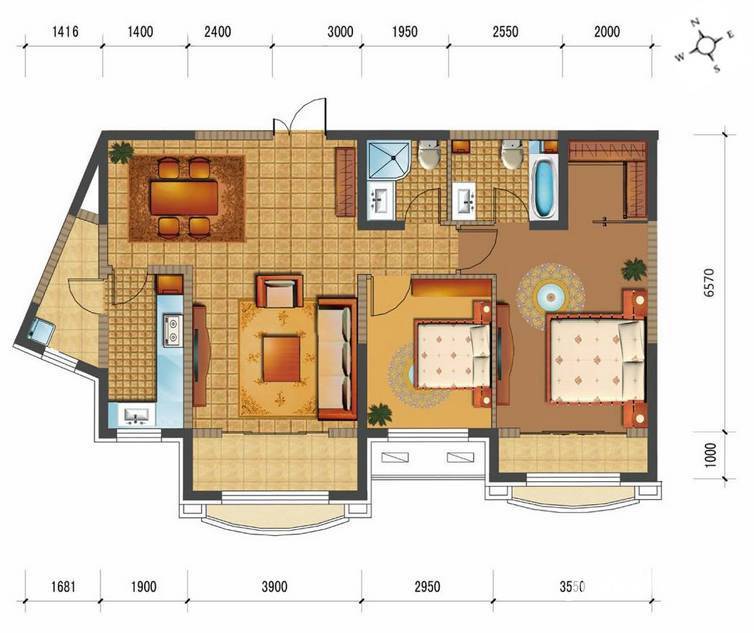 四季上东2室2厅2卫户型图