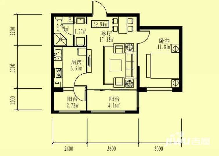 先锋领地普通住宅39.9㎡户型图