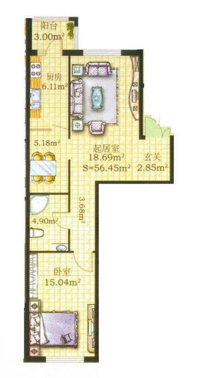 闻达绿都普通住宅56.5㎡户型图