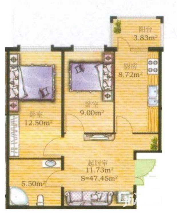 闻达绿都普通住宅47.5㎡户型图