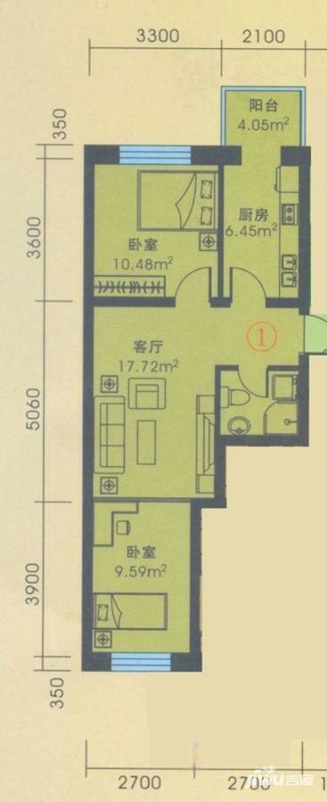 应赫金海城普通住宅47.8㎡户型图