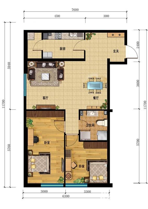 汇雄时代普通住宅68㎡户型图