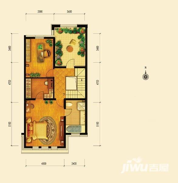 半岛世家1室2厅1卫74㎡户型图