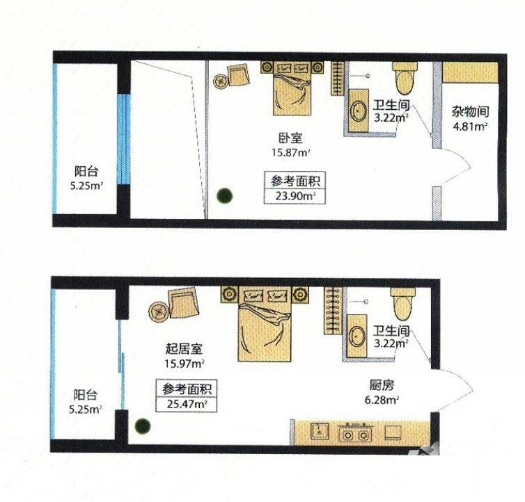 鸿盛春天1室1厅1卫23.9㎡户型图