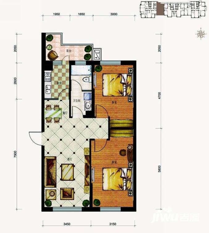 柒零捌零普通住宅63㎡户型图