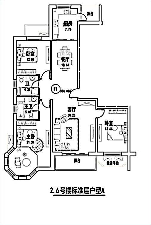 盛高国际望江花园3室2厅2卫104.5㎡户型图