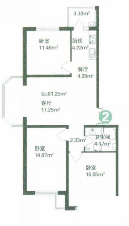 林海华庭3室2厅1卫81.3㎡户型图