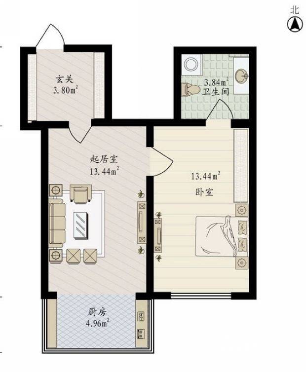 丽兹江畔1室1厅1卫39.5㎡户型图