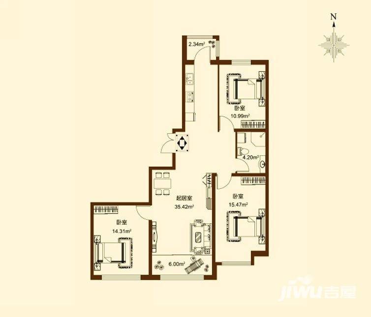 睿城臻品3室1厅1卫户型图