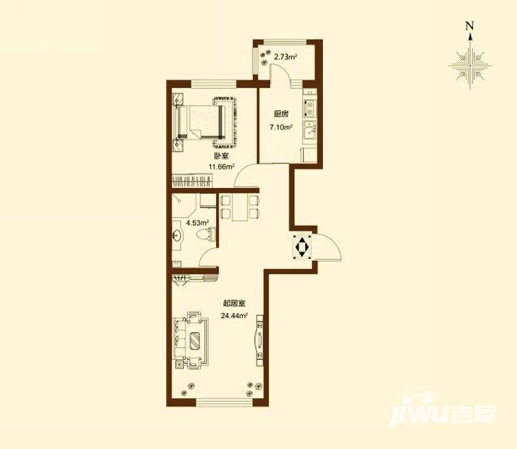 睿城臻品1室1厅1卫户型图