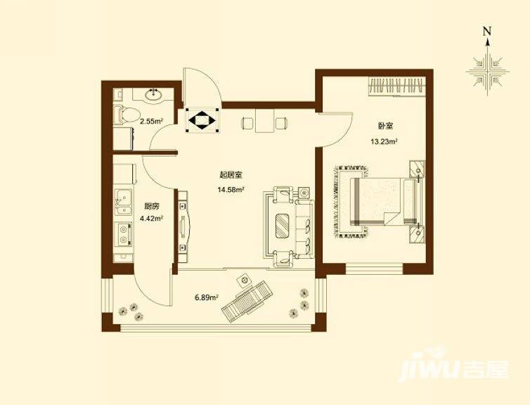 睿城臻品1室1厅1卫33.6㎡户型图