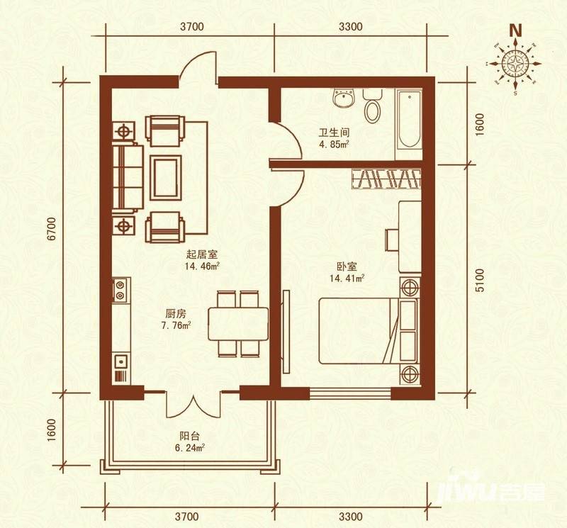 广电佳园普通住宅41.5㎡户型图