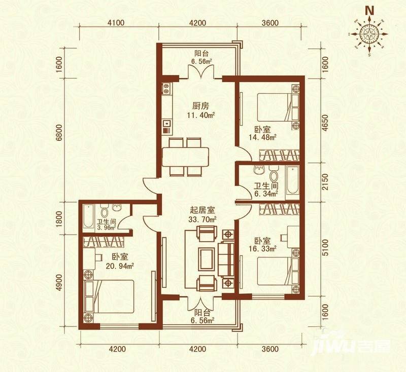 广电佳园普通住宅107.2㎡户型图