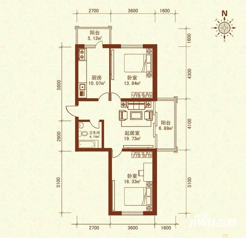 广电佳园普通住宅64.1㎡户型图