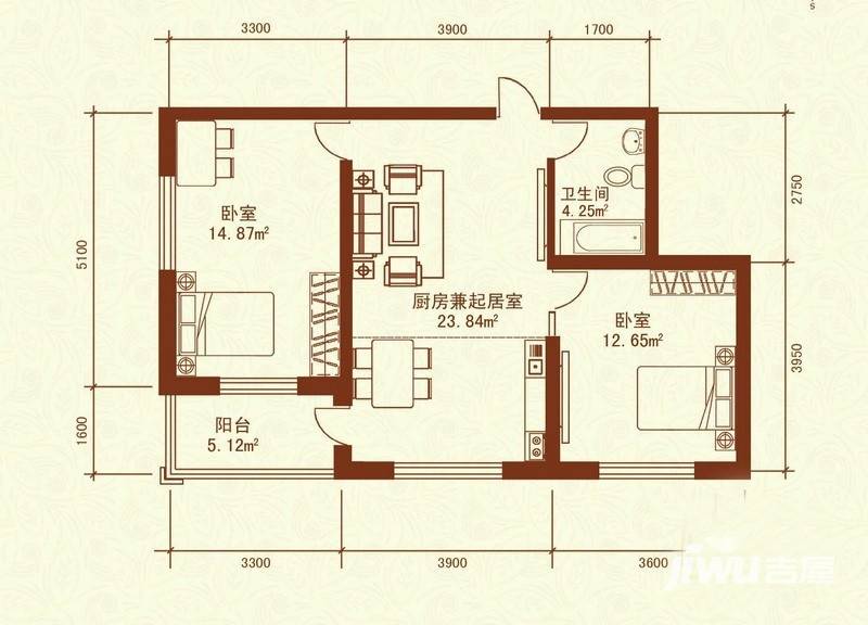 广电佳园普通住宅55.6㎡户型图