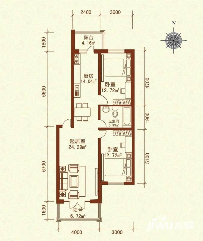 广电佳园普通住宅69.1㎡户型图