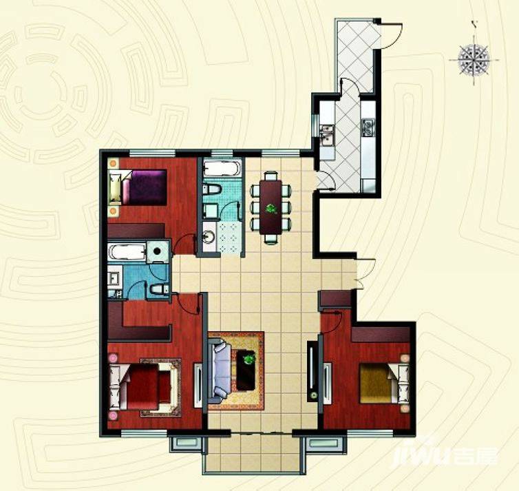 哈西万达广场3室2厅2卫153㎡户型图